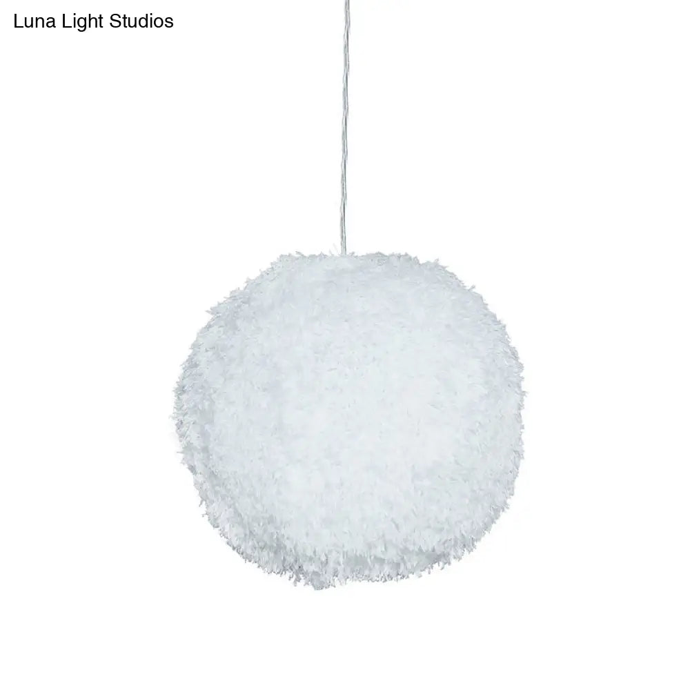 Modern White Plush Globe Hanging Lamp - 1 Head Fabric Suspension Lighting For Bedroom’ (8’/12’ Dia)