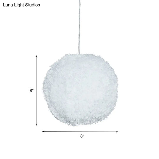 Modern White Plush Globe Hanging Lamp - 1 Head Fabric Suspension Lighting For Bedroom’ (8’/12’ Dia)