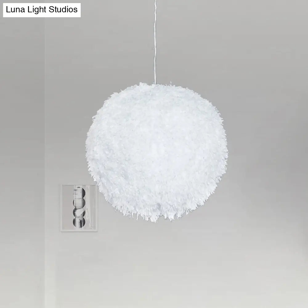 White Plush Globe Hanging Lamp - Modern 1 Head Fabric Suspension Lighting For Bedroom 8/12 Dia