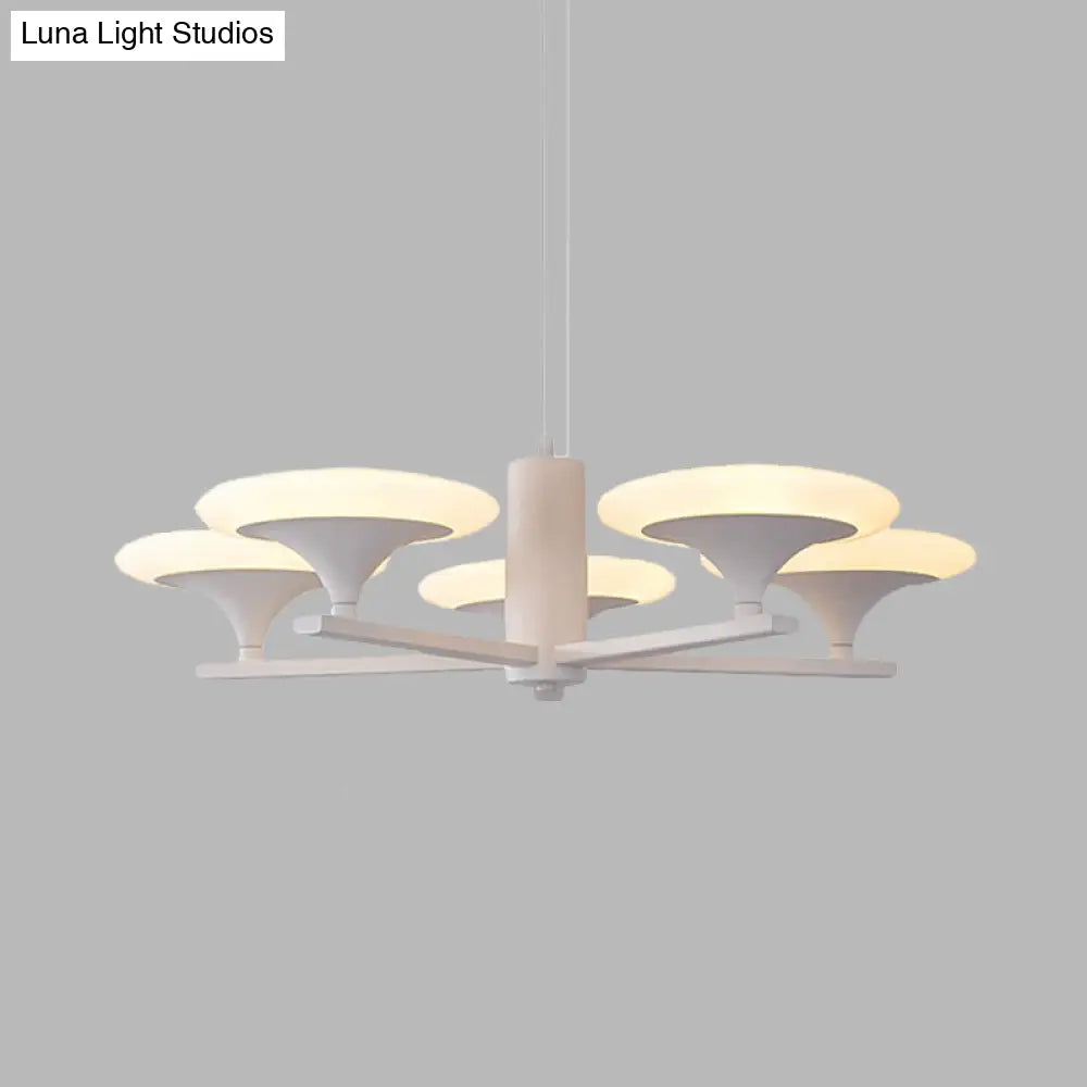 Modern White Radial Chandelier Pendant Light - 5 Heads 23.5/28 Wide Acrylic Led Up Hanging Lamp