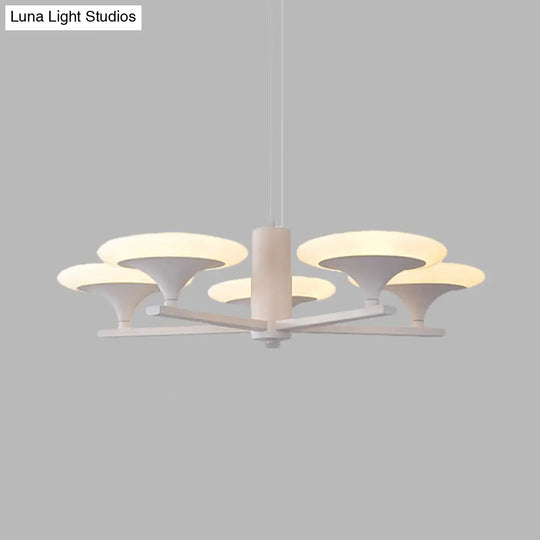 Modern White Radial Chandelier Pendant Light - 5 Heads 23.5/28 Wide Acrylic Led Up Hanging Lamp