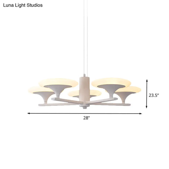 Modern White Radial Chandelier Pendant Light - 5 Heads 23.5/28 Wide Acrylic Led Up Hanging Lamp