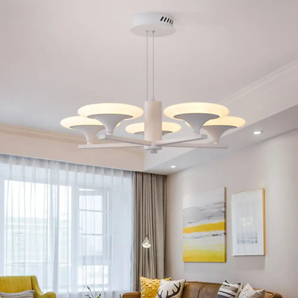 Modern White Radial Chandelier Pendant Light - 5 Heads 23.5/28 Wide Acrylic Led Up Hanging Lamp