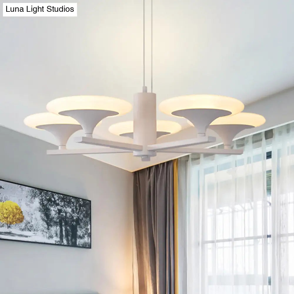 Modern White Radial Chandelier Pendant Light - 5 Heads 23.5/28 Wide Acrylic Led Up Hanging Lamp