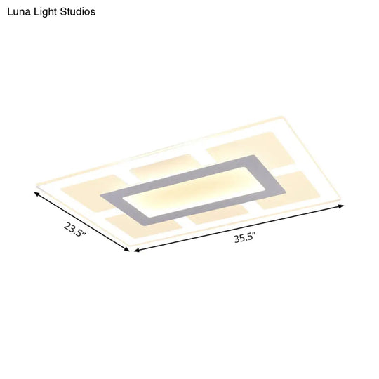 Modern White Rectangle Ceiling Light - Acrylic Led Flush Mount Warm/White (23.5’/35.5’ Wide)