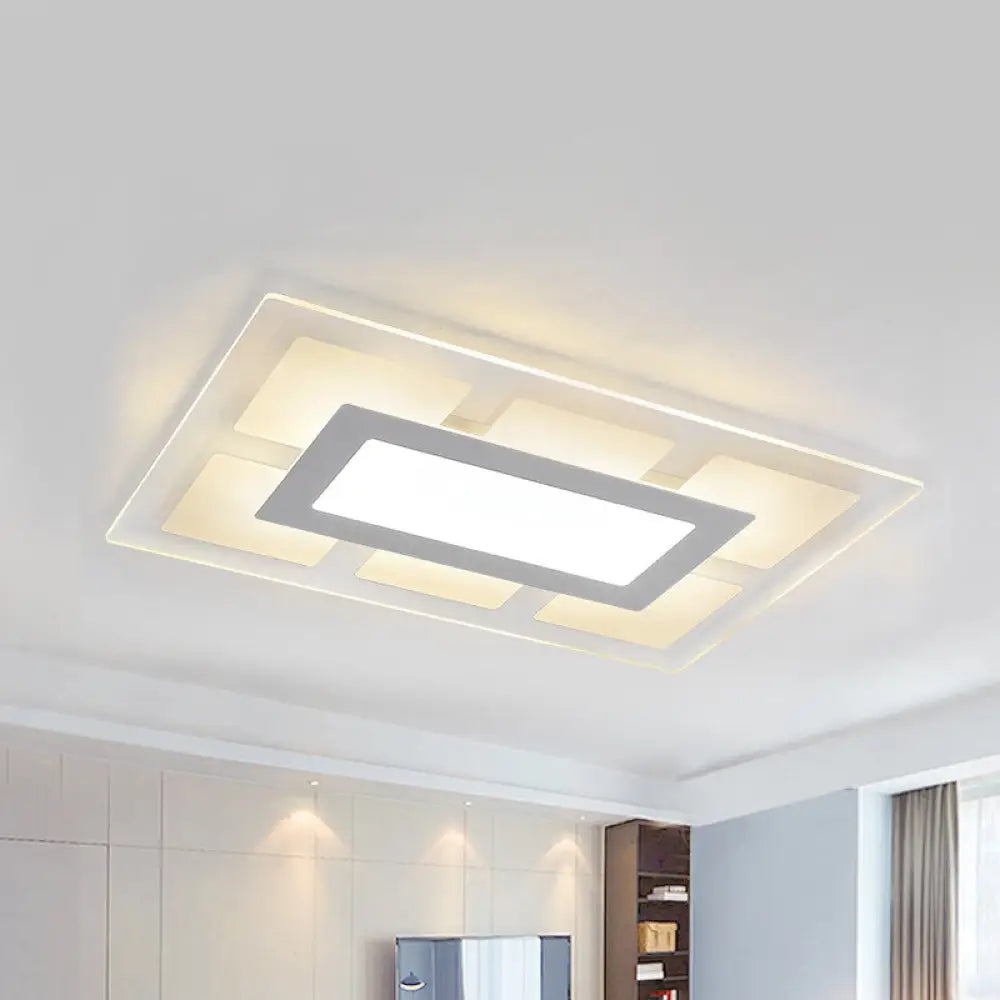 Modern White Rectangle Ceiling Light - Acrylic Led Flush Mount Warm/White (23.5’/35.5’ Wide) /