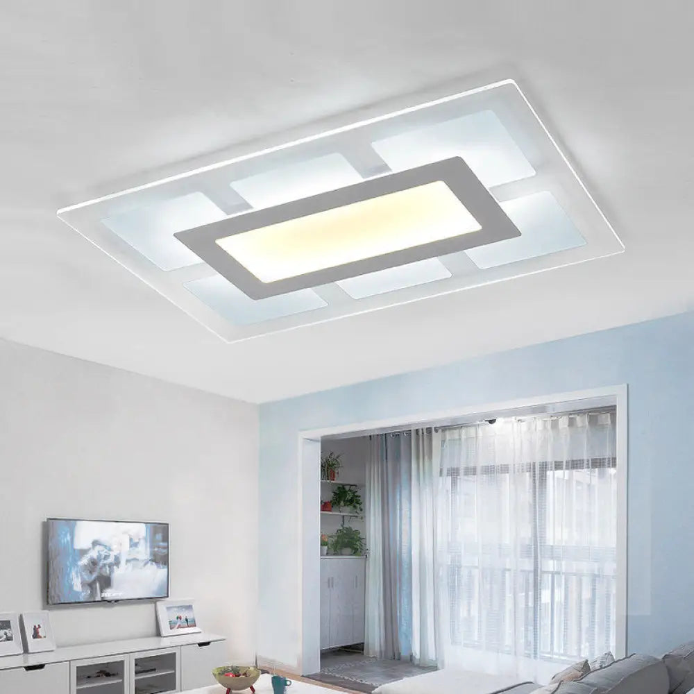Modern White Rectangle Ceiling Light - Acrylic Led Flush Mount Warm/White (23.5’/35.5’ Wide) / 23.5’