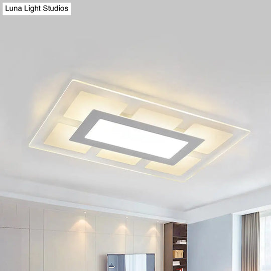 Modern White Rectangle Ceiling Light - Acrylic Led Flush Mount Warm/White (23.5/35.5 Wide) / 23.5