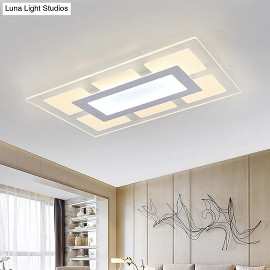 Modern White Rectangle Ceiling Light - Acrylic Led Flush Mount Warm/White (23.5’/35.5’ Wide)