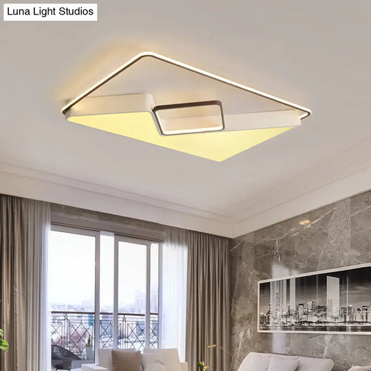 Modern White Rectangle Led Ceiling Light For Living Room - 19.5/37.5/42 Wide