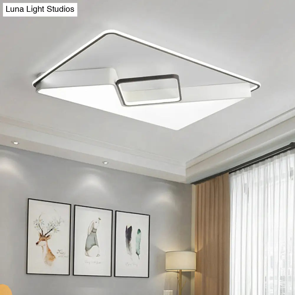 Modern White Rectangle Led Ceiling Light For Living Room - 19.5’/37.5’/42’ Wide