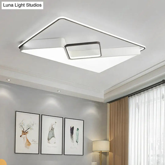 Modern White Rectangle Led Ceiling Light For Living Room - 19.5’/37.5’/42’ Wide