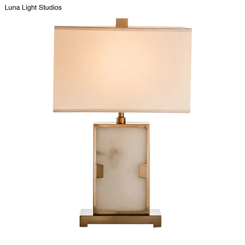 Modern White Rectangular Desk Lamp With Gold Metal Base