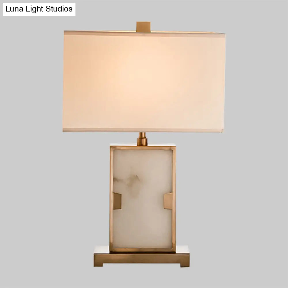 Modern White Rectangular Desk Lamp With Gold Metal Base