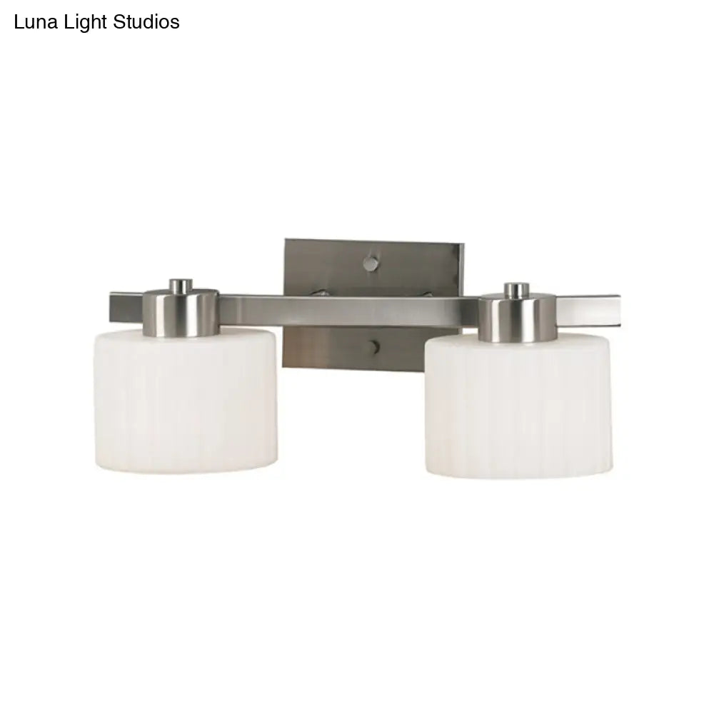 Modern White Ribbed Glass Nickel Sconce Light Fixture - 2-Head Wall Mounted Lamp