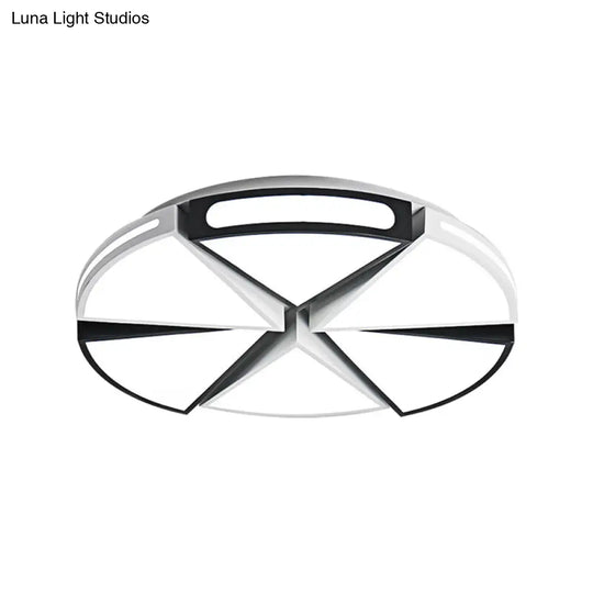 Modern White Round Ceiling Light For Kitchen Metal Flush Mount - 16/19.5 Lights With Black Accents