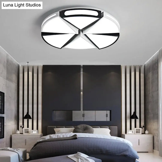 Modern White Round Ceiling Light For Kitchen Metal Flush Mount - 16/19.5 Lights With Black Accents