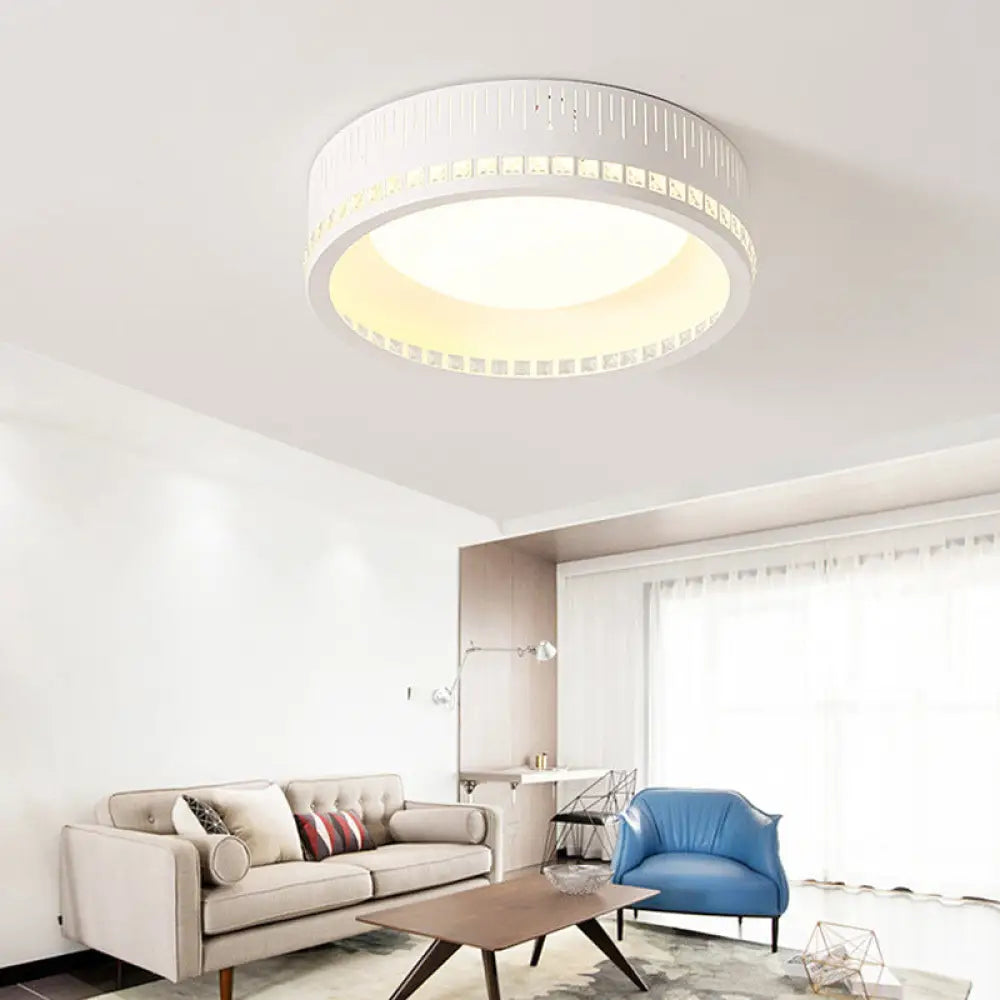 Modern White Round Flush Mount Ceiling Light For Bedroom / 2 Color