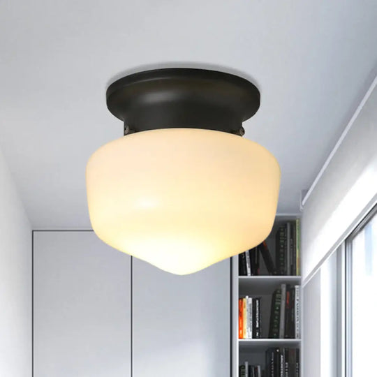 Modern White Schoolhouse Flush Mount Ceiling Lamp - Contemporary 1-Light Fixture With Milk Glass