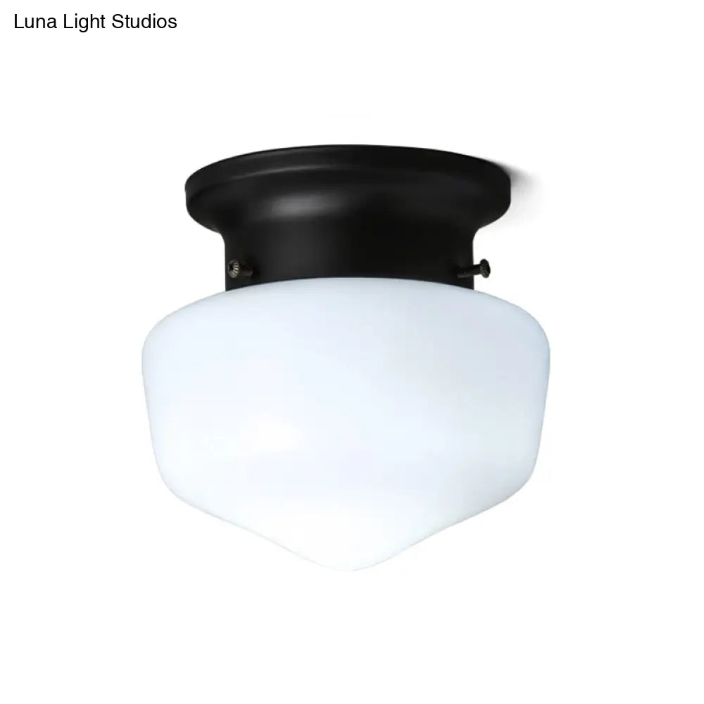 Modern White Schoolhouse Flush Mount Ceiling Lamp - Contemporary 1-Light Fixture With Milk Glass