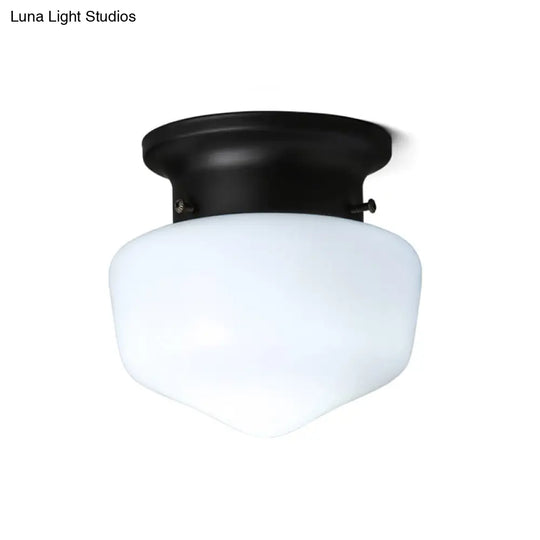 Modern White Schoolhouse Flush Mount Ceiling Lamp - Contemporary 1-Light Fixture With Milk Glass