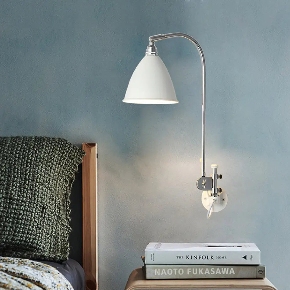 Modern White Sconce With Cone Metal Shade For Bedroom Walls