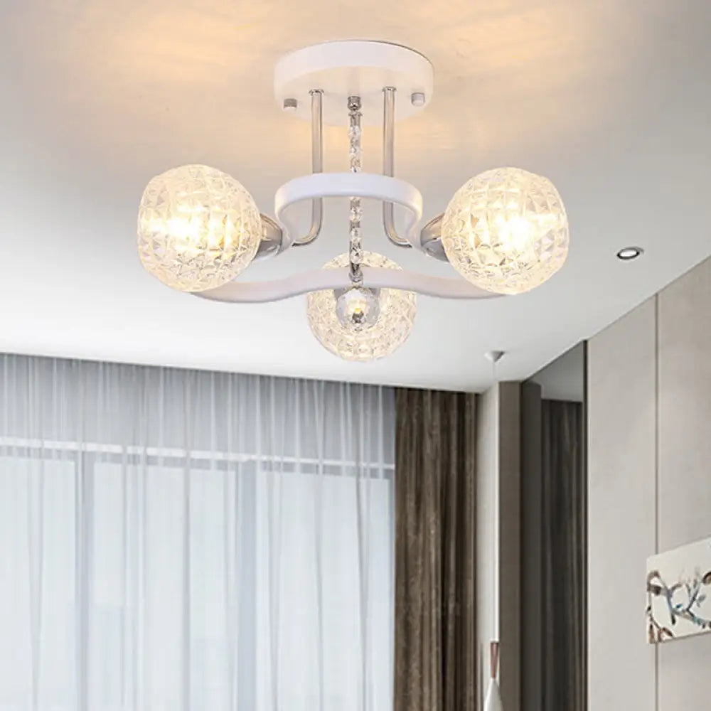 Modern White Semi-Flush Mount Ceiling Light With Lattice Glass Crystal Drop And 3/5 Lights 3 /