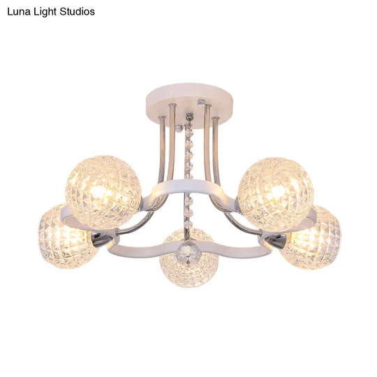 Modern White Semi-Flush Mount Ceiling Light With Lattice Glass Crystal Drop And 3/5 Lights