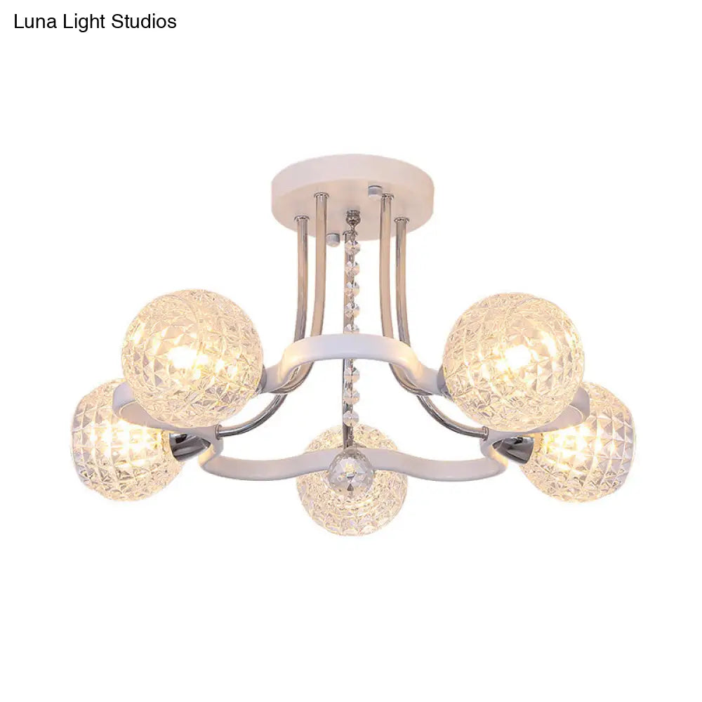 Modern White Semi-Flush Mount Ceiling Light With Lattice Glass Crystal Drop And 3/5 Lights