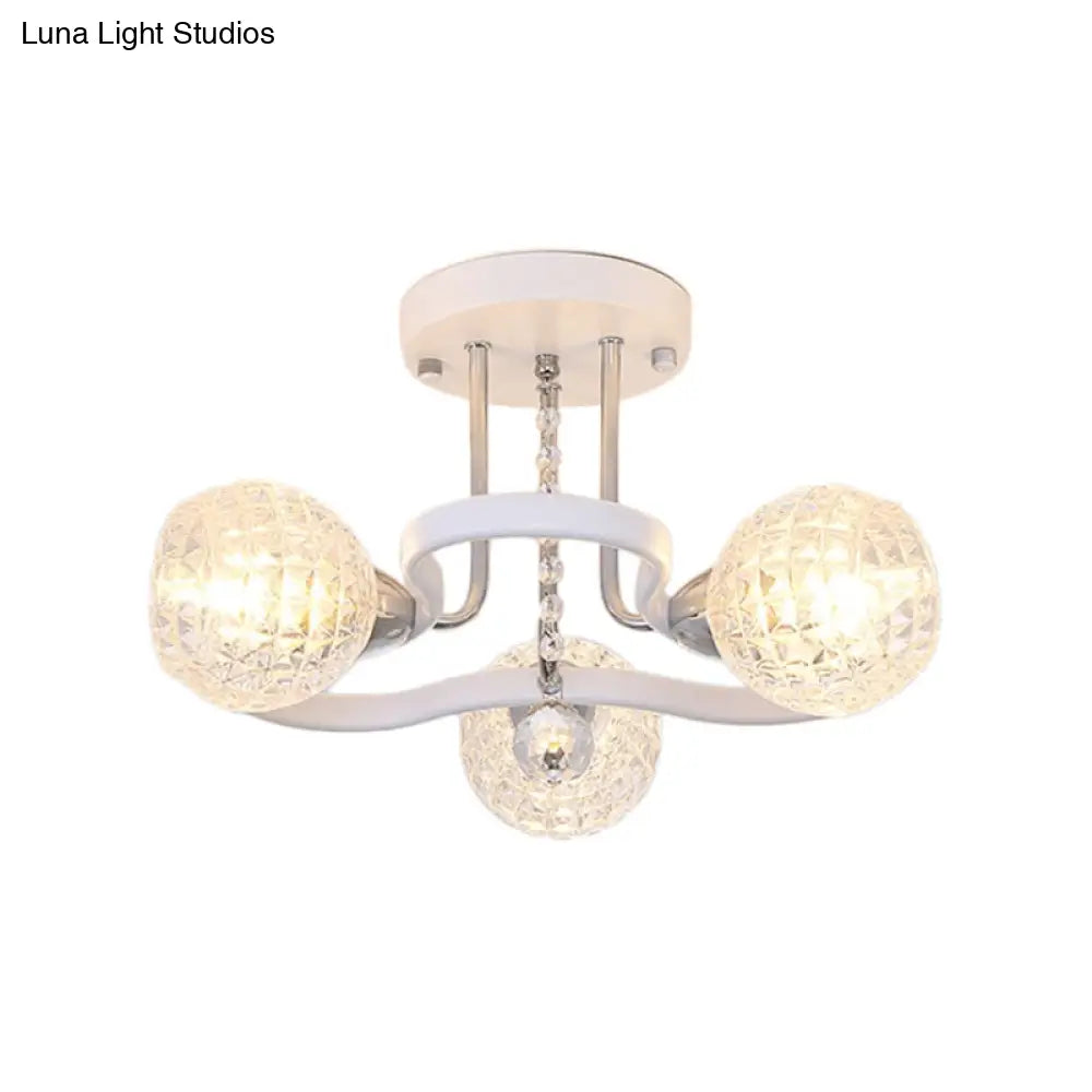 Modern White Semi-Flush Mount Ceiling Light With Lattice Glass Crystal Drop And 3/5 Lights