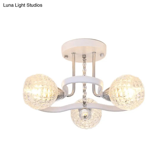 Modern White Semi-Flush Mount Ceiling Light With Lattice Glass Crystal Drop And 3/5 Lights