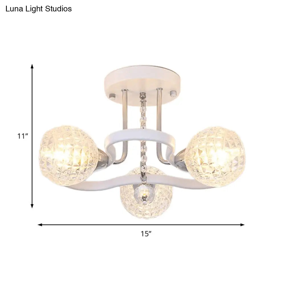 Modern White Semi-Flush Mount Ceiling Light With Lattice Glass Crystal Drop And 3/5 Lights