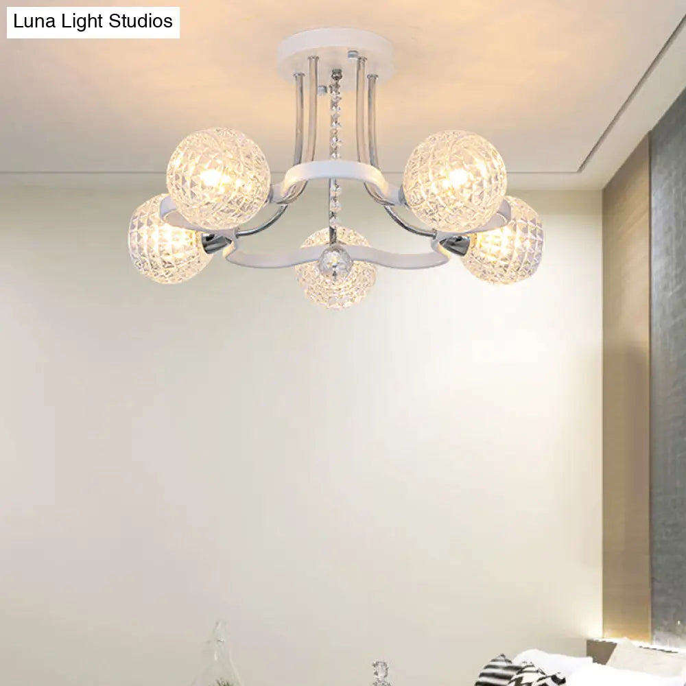 Modern White Semi-Flush Mount Ceiling Light With Lattice Glass Crystal Drop And 3/5 Lights