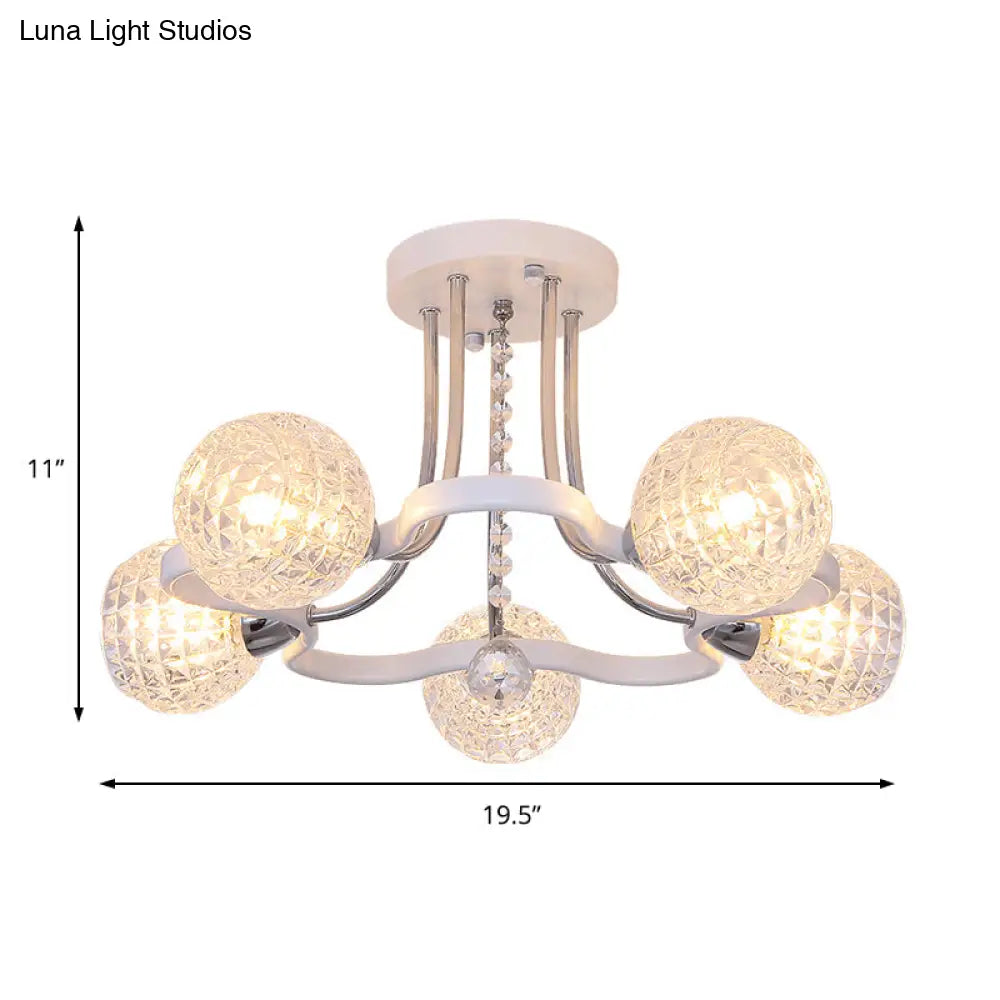 Modern White Semi-Flush Mount Ceiling Light With Lattice Glass Crystal Drop And 3/5 Lights