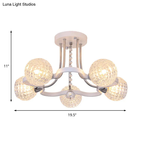 Modern White Semi-Flush Mount Ceiling Light With Lattice Glass Crystal Drop And 3/5 Lights