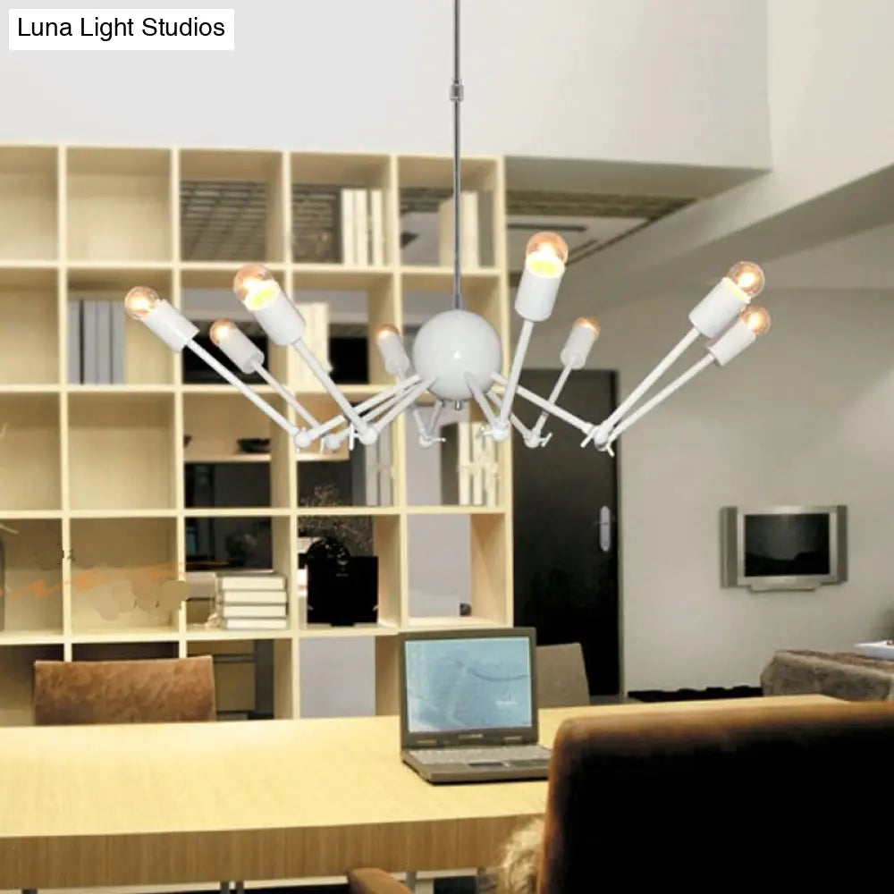 Modern White Spider Chandelier: Extendable 8-Bulb Iron Pendant Light With Open Bulb Design