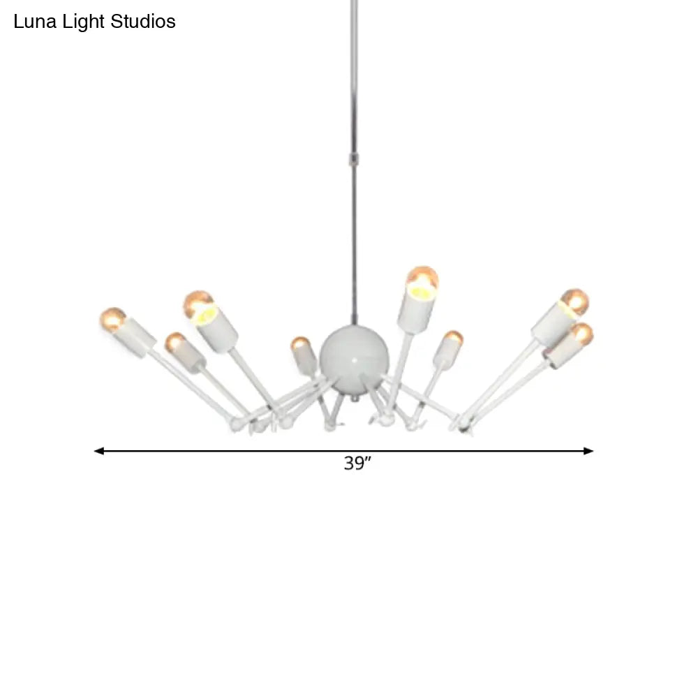 Modern White Spider Chandelier: Extendable 8-Bulb Iron Pendant Light With Open Bulb Design