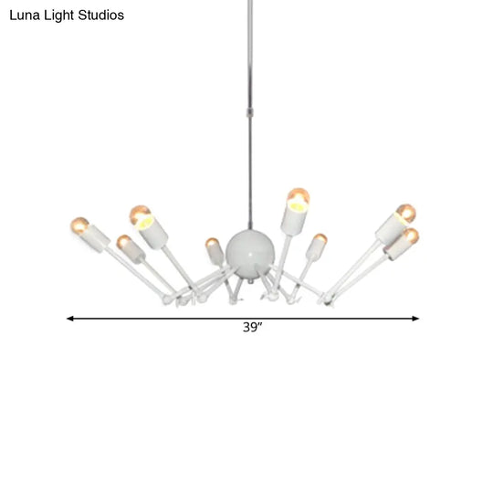 Modern White Spider Chandelier: Extendable 8-Bulb Iron Pendant Light With Open Bulb Design