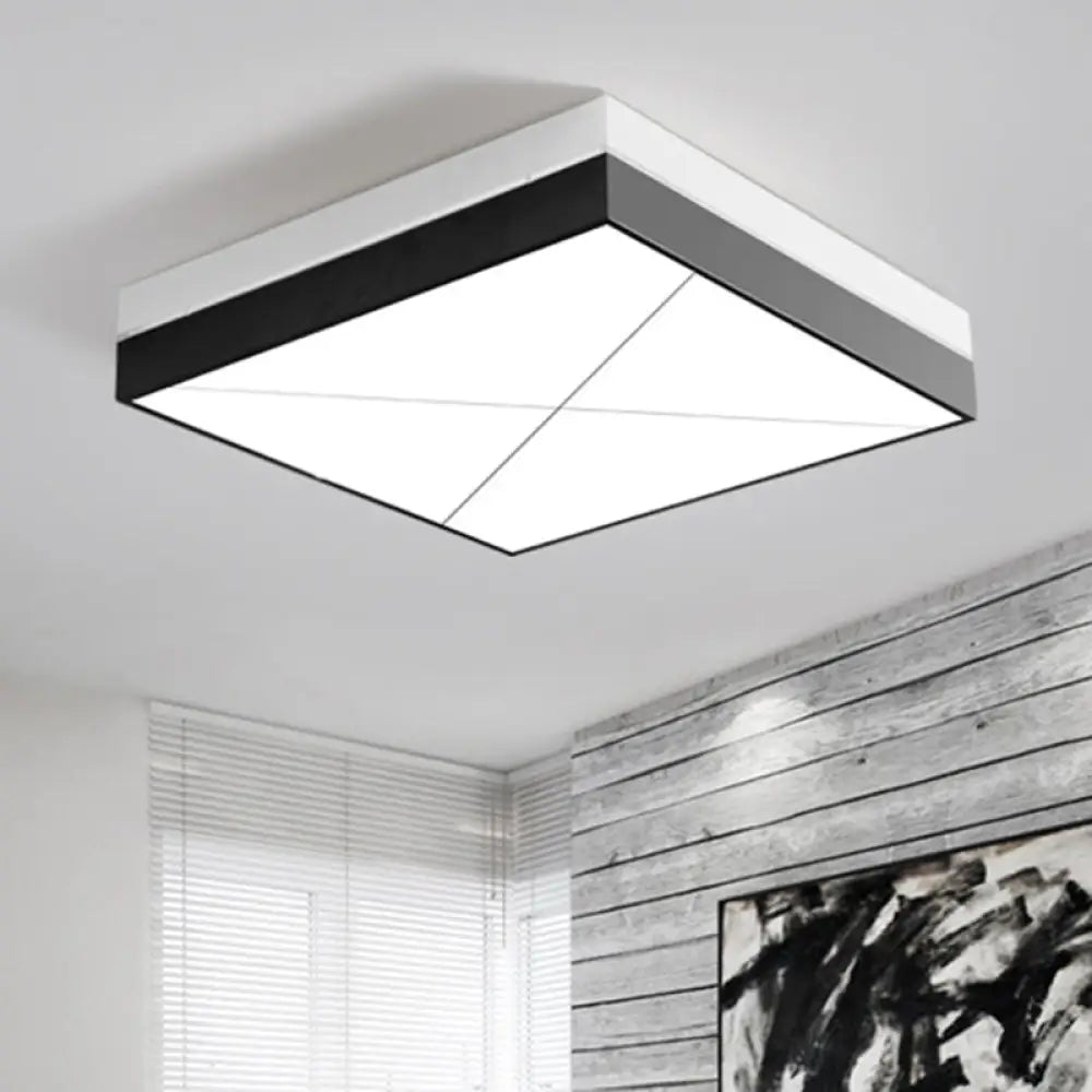 Modern White Square Flush Ceiling Light With Acrylic And Metal Frame - Led Bedroom Lighting In