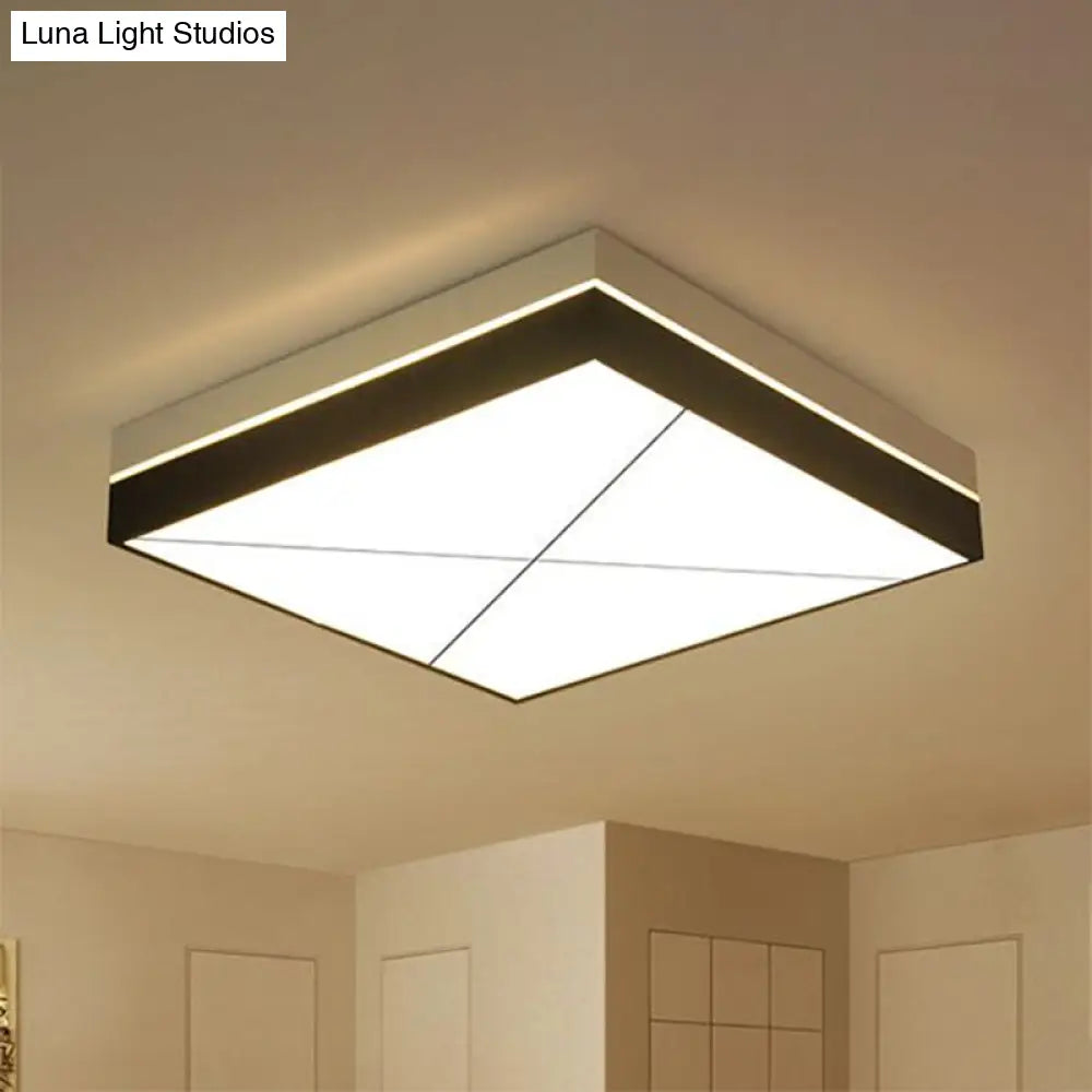 Modern White Square Flush Ceiling Light With Acrylic And Metal Frame - Led Bedroom Lighting In
