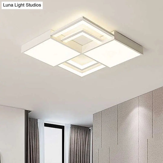 Modern White Square Led Acrylic Flush Mount Ceiling Light / 16.5