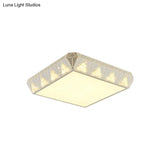 Modern White Square Led Ceiling Light - Minimalist Beveled Crystal Flushmount For Bedroom