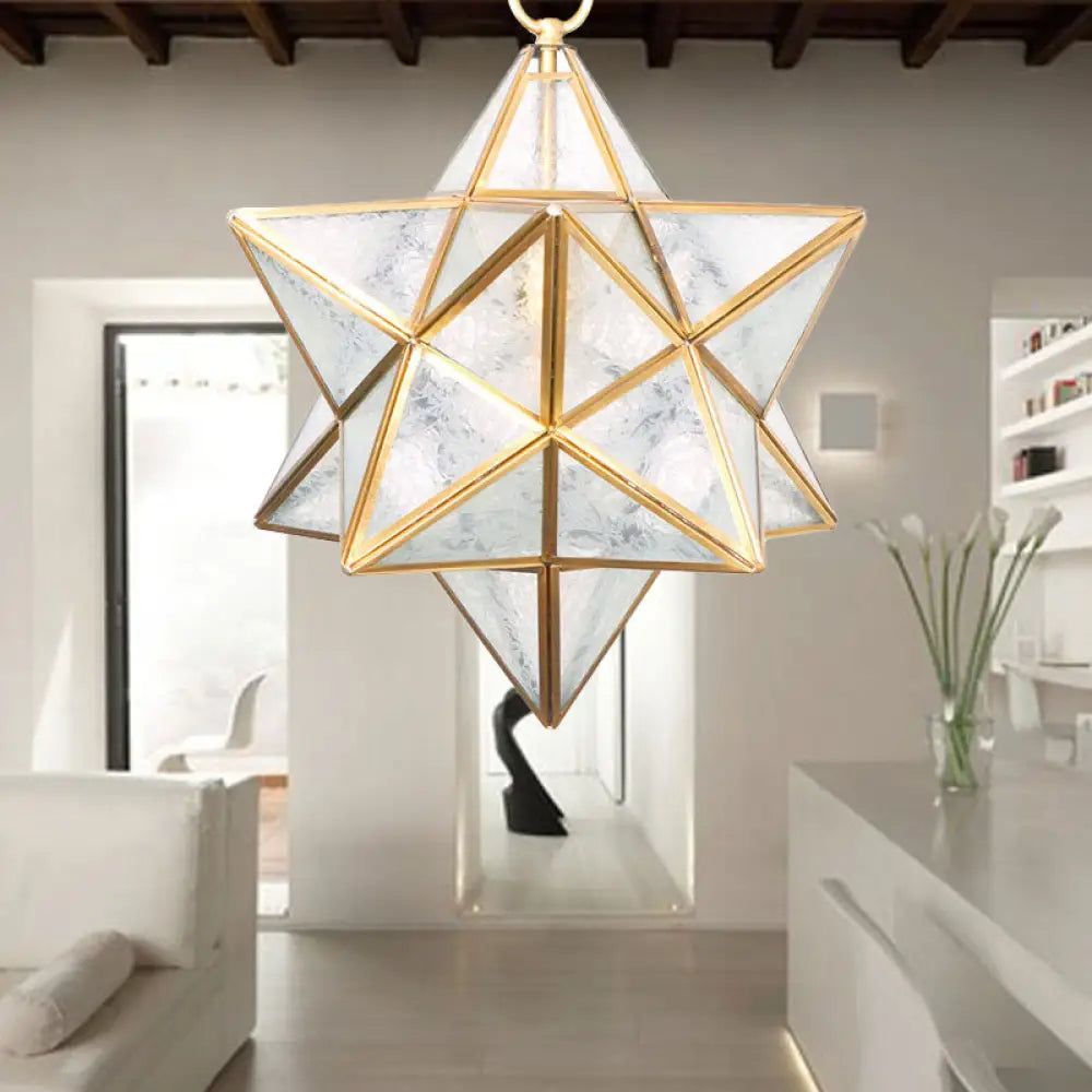 Modern White Star Pendant Light With Frosted Glass Shade - Ideal For Living Room