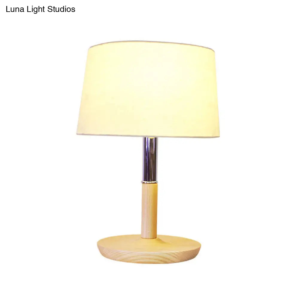 Modern White Study Lamp With Drum Shade Ideal For Tasks And Reading - 1 Bulb Modernism Fabric