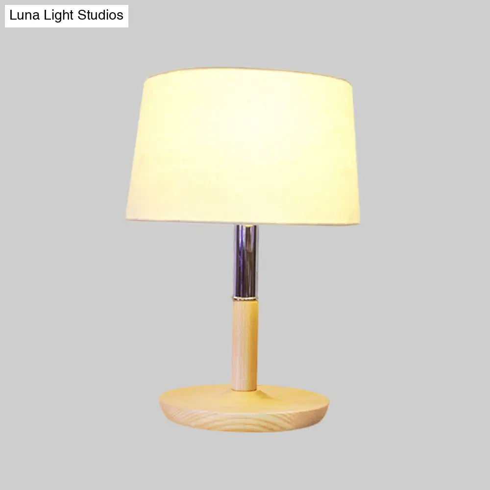 Modern White Study Lamp With Drum Shade Ideal For Tasks And Reading - 1 Bulb Modernism Fabric