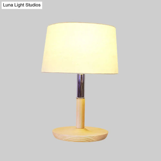 Modern White Study Lamp With Drum Shade Ideal For Tasks And Reading - 1 Bulb Modernism Fabric