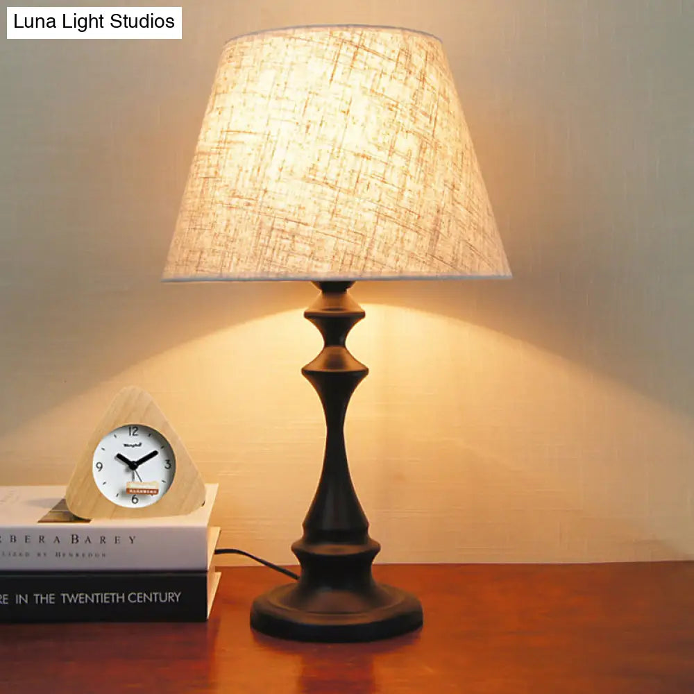 Modern White Study Table Lamp With Flare Fabric Shade - Small Desk Light