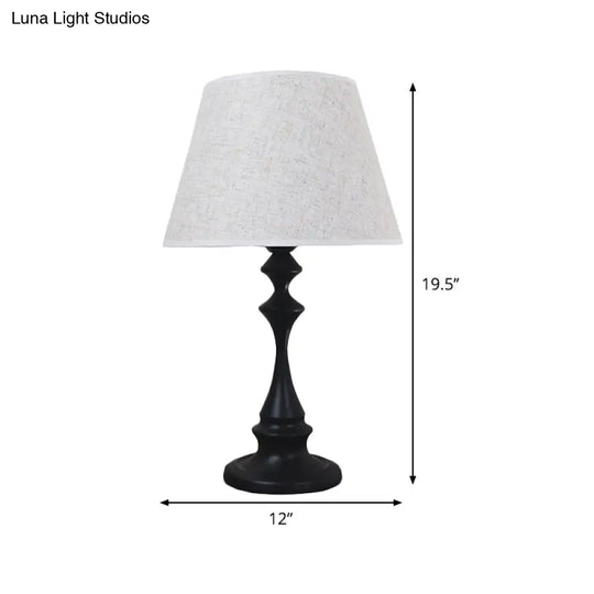 Modern White Study Table Lamp With Flare Fabric Shade - Small Desk Light