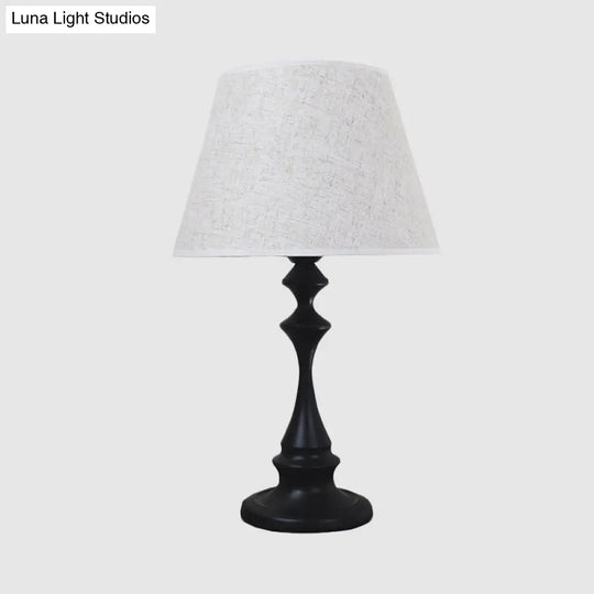 Modern White Study Table Lamp With Flare Fabric Shade - Small Desk Light