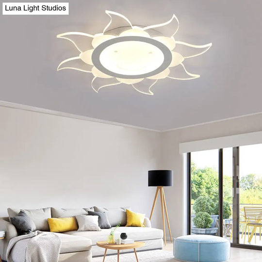 Stylish White Acrylic Led Ceiling Light For Dining Room With Blazing Sun Design / 16 Warm
